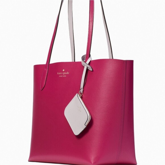 New Kate Spade Ava Reversible Tote with Pouch Double Faced Leather Plum Wine - Picture 2 of 6